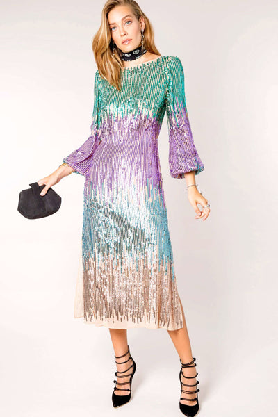 Coco Sequin Midi Dress in Rainbow ...